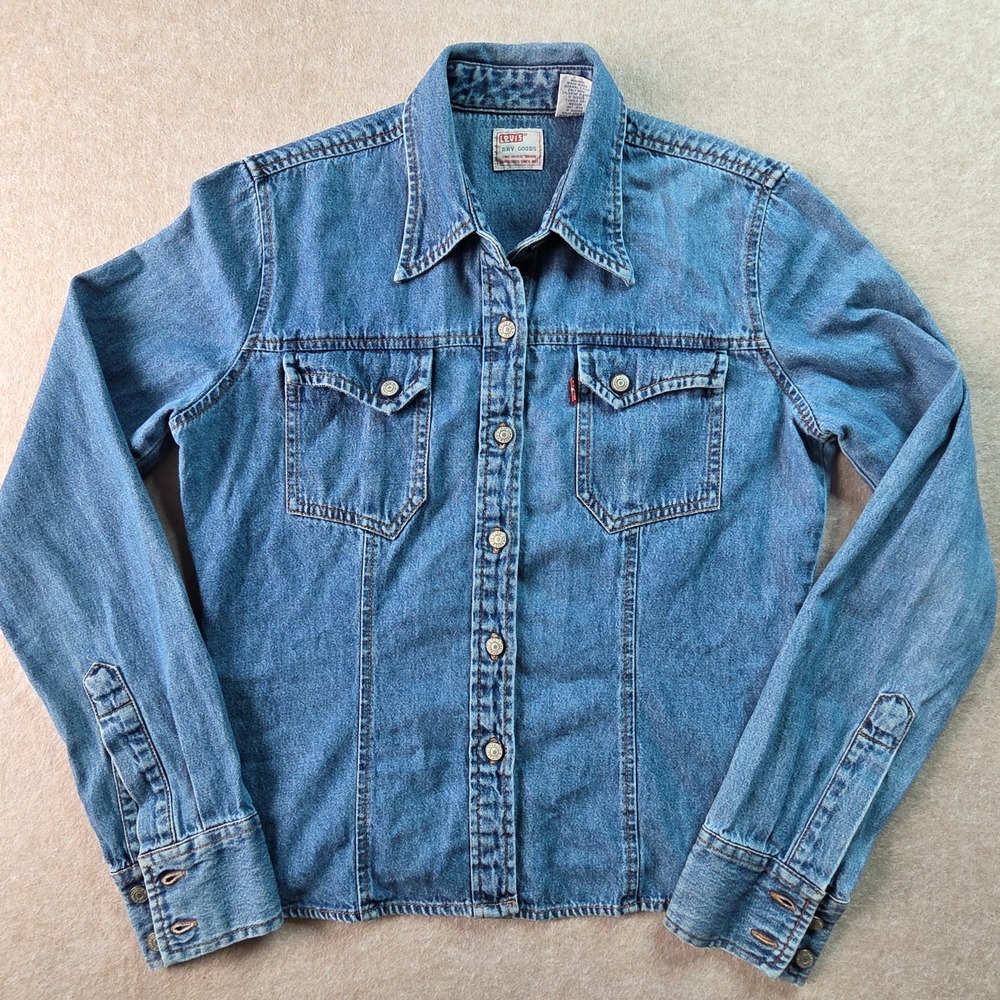 Vintage Levi's Dry Goods‎ Women's Denim Shirt Sz M Western Cowgirl Cropped Y2K